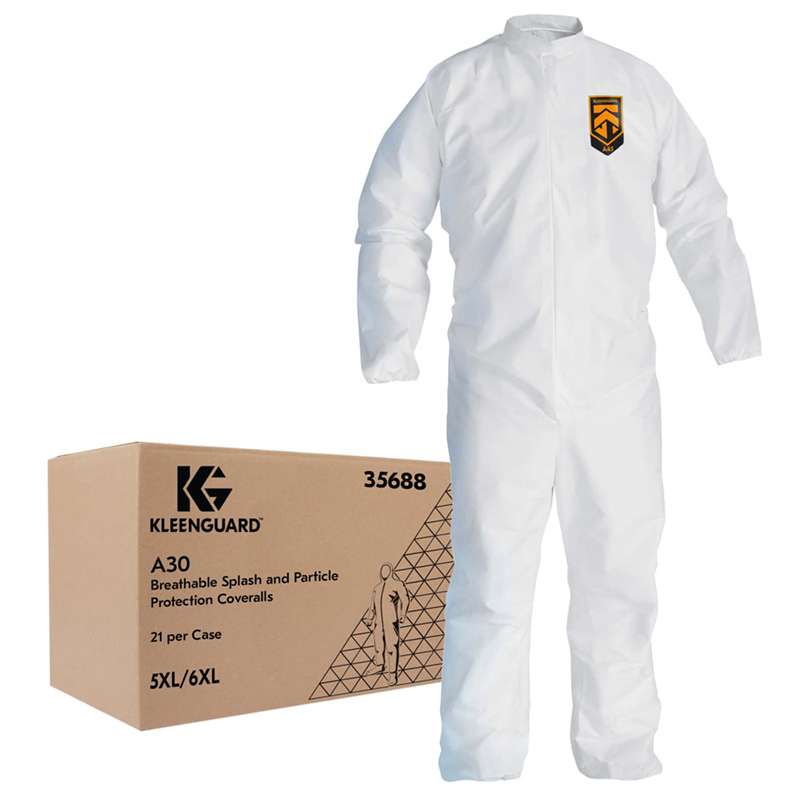 Kleenguard, A30 Breathable Splash & Particle Protection Coveralls, White, 5X-Large, 21 per Case
